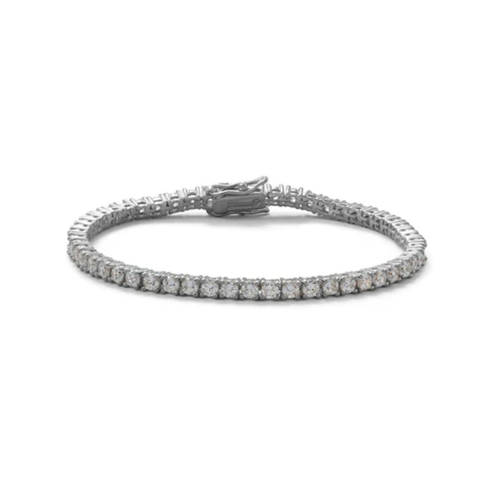 Rhodium Plated Womens 3mm Cubic Zirconia Tennis Bracelet - 7"